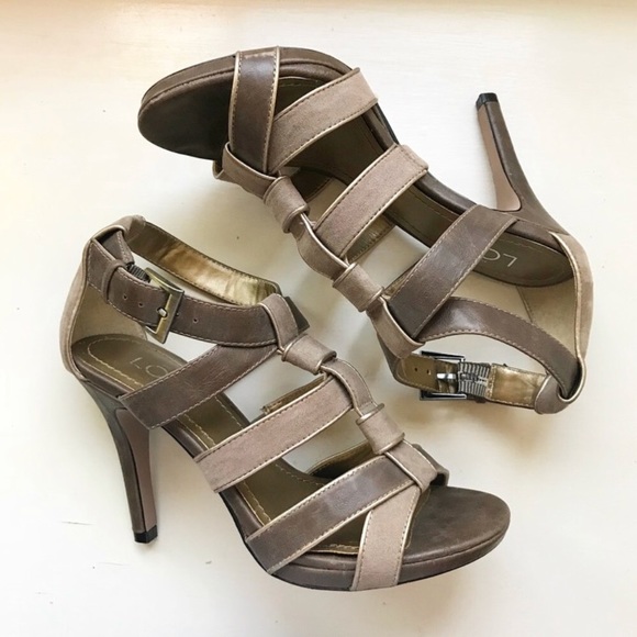 LOFT Shoes - LOFT Leather & Suede Strappy Heels in Brown/Taupe